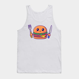 Cute Burger Holding Knife And Fork Tank Top